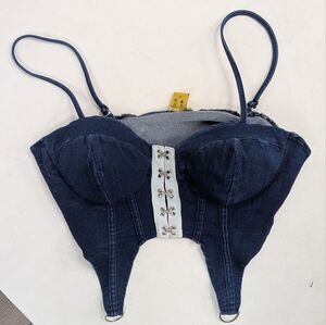 Denim Blue Crop Top with Silver Accents